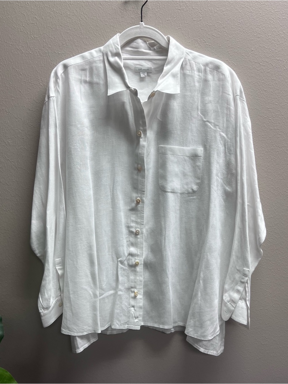 J Jill Love Linen White  Button-Up Shirt - Relaxed Fit, size L